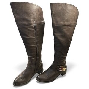 Sbicca Women's Brown Faux Leather Over The Knee Boots Side Zip Buckle Detail 8M